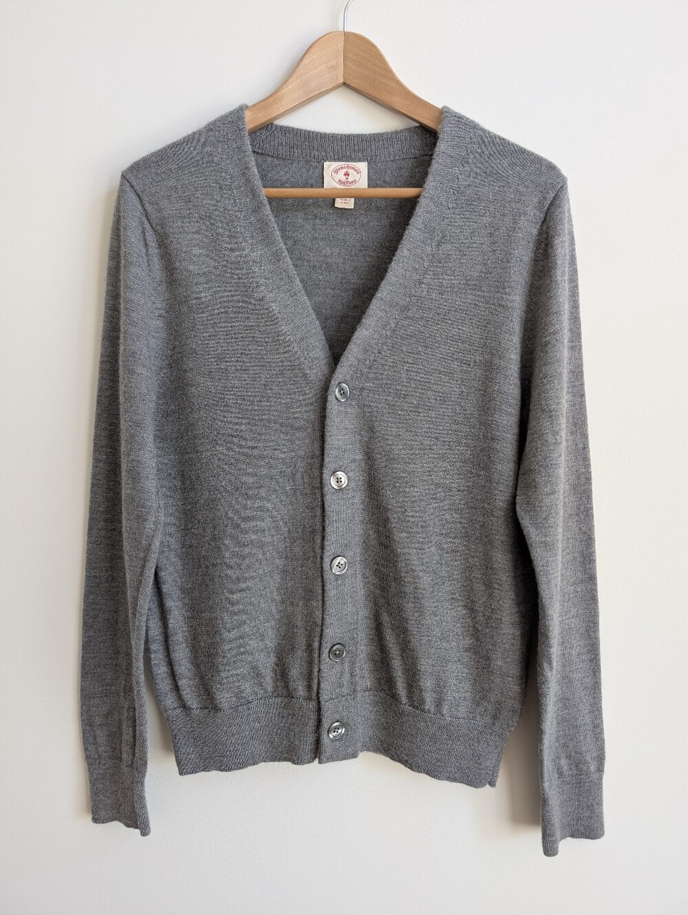 Brooks Brothers Men's Small 100% Merino Wool Grey Cardigan Sweater